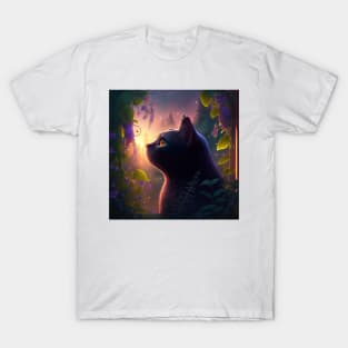 Cat Watching Sunset Scene T-Shirt